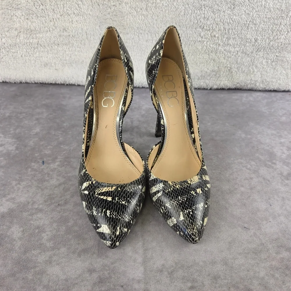 BCBG Paris Jaze Snakeskin d'Orsay Pumps Black White Pointed Toe Heels 8B